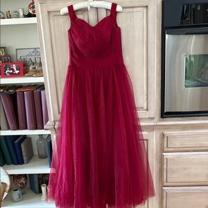 Nina Ding Red Tulle Dress sz 6 maroon burgundy